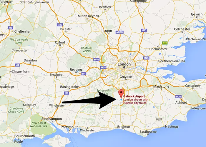 How far is it to Gatwick from major towns and cities?