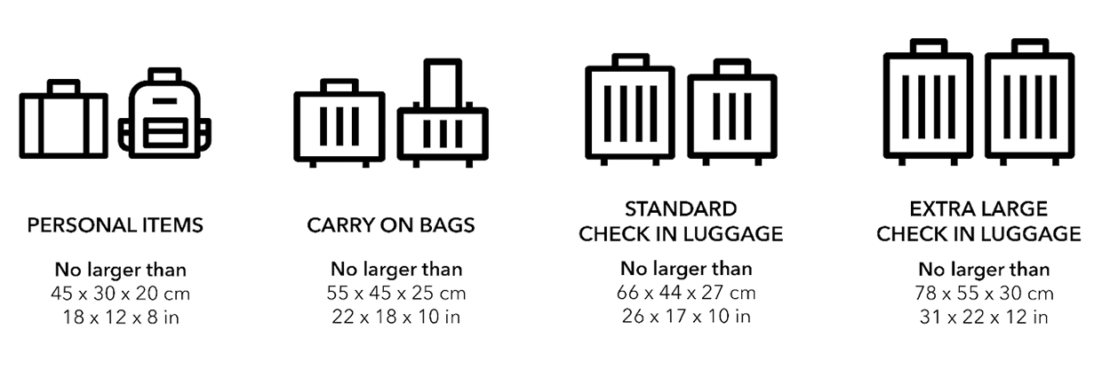 1ST Airport Taxis Different Common Luggage Sizes